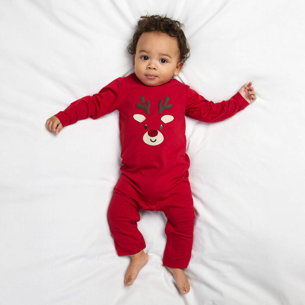 NAME IT-Red Organic Cotton Reindeer Romper | Childrensalon Outlet