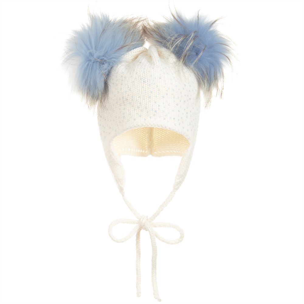 Regina - Girls Ivory Wool Pom-Pom Hat | Childrensalon