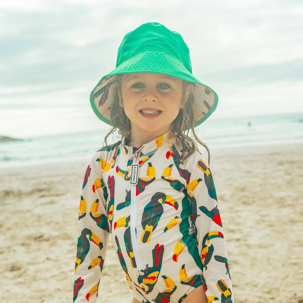 Roarsome-Girls Ivory & Green Toucan Print Long Sleeve Swimsuit | Childrensalon Outlet