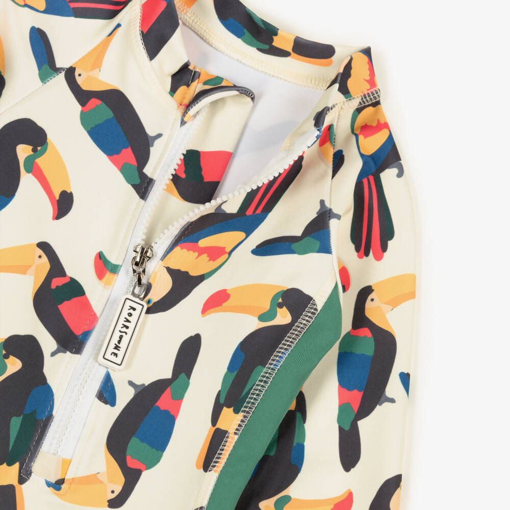 Roarsome-Girls Ivory & Green Toucan Print Long Sleeve Swimsuit | Childrensalon Outlet
