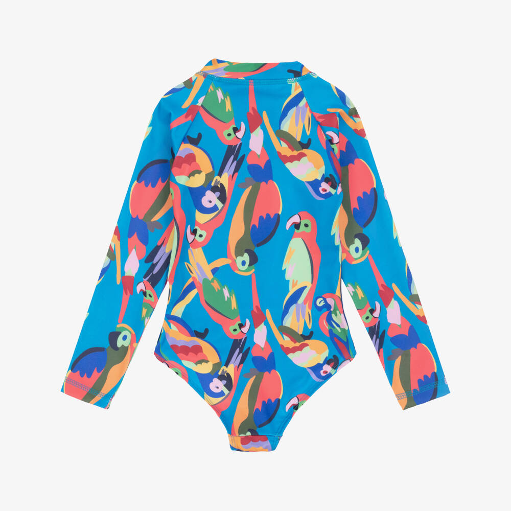 Roarsome-Girls Long-Sleeve Blue Parrot Swimsuit | Childrensalon Outlet