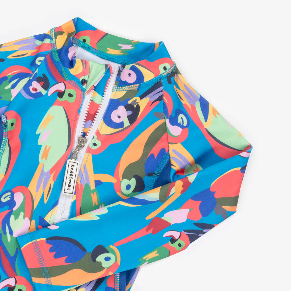 Roarsome-Girls Long-Sleeve Blue Parrot Swimsuit | Childrensalon Outlet