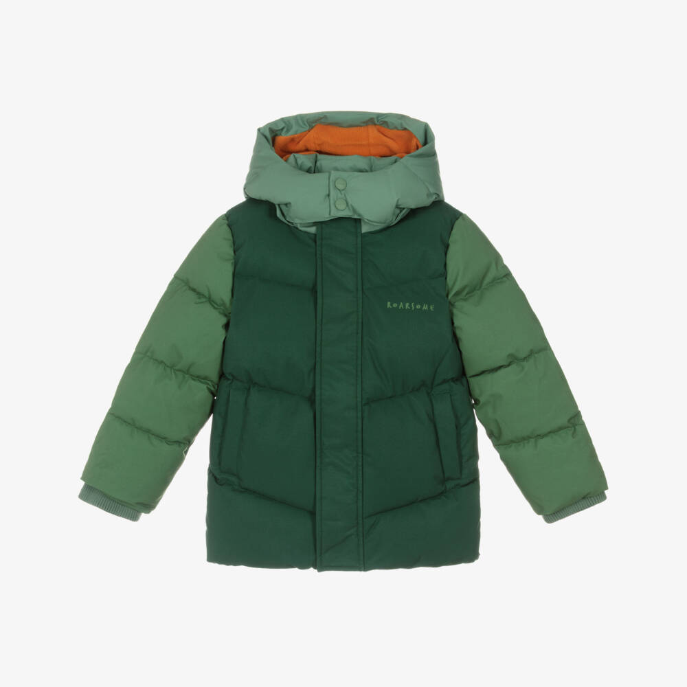 Roarsome-Green Colourblock Hooded Puffer Jacket | Childrensalon Outlet