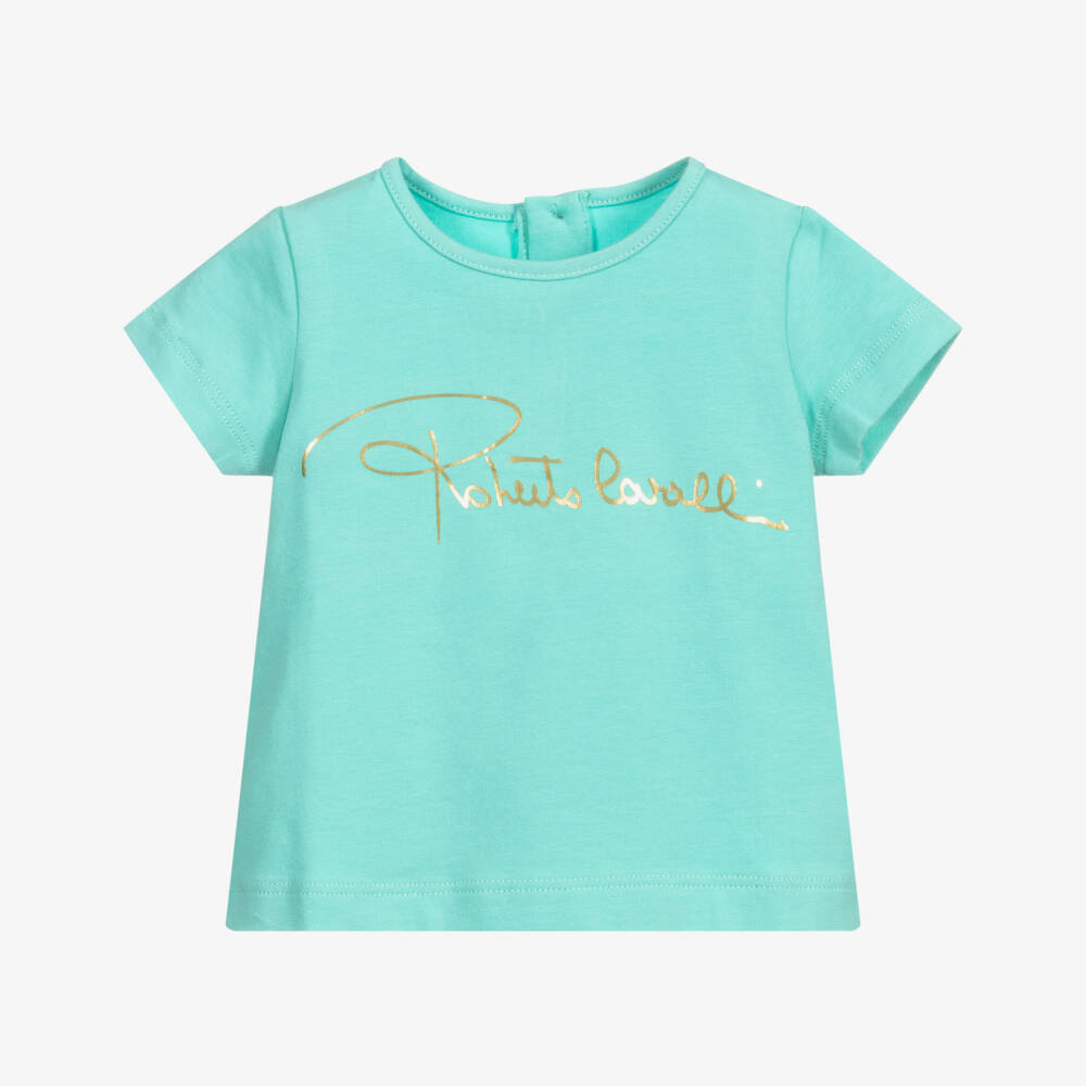 Roberto Cavalli-Aqua Green Logo T-Shirt | Childrensalon Outlet