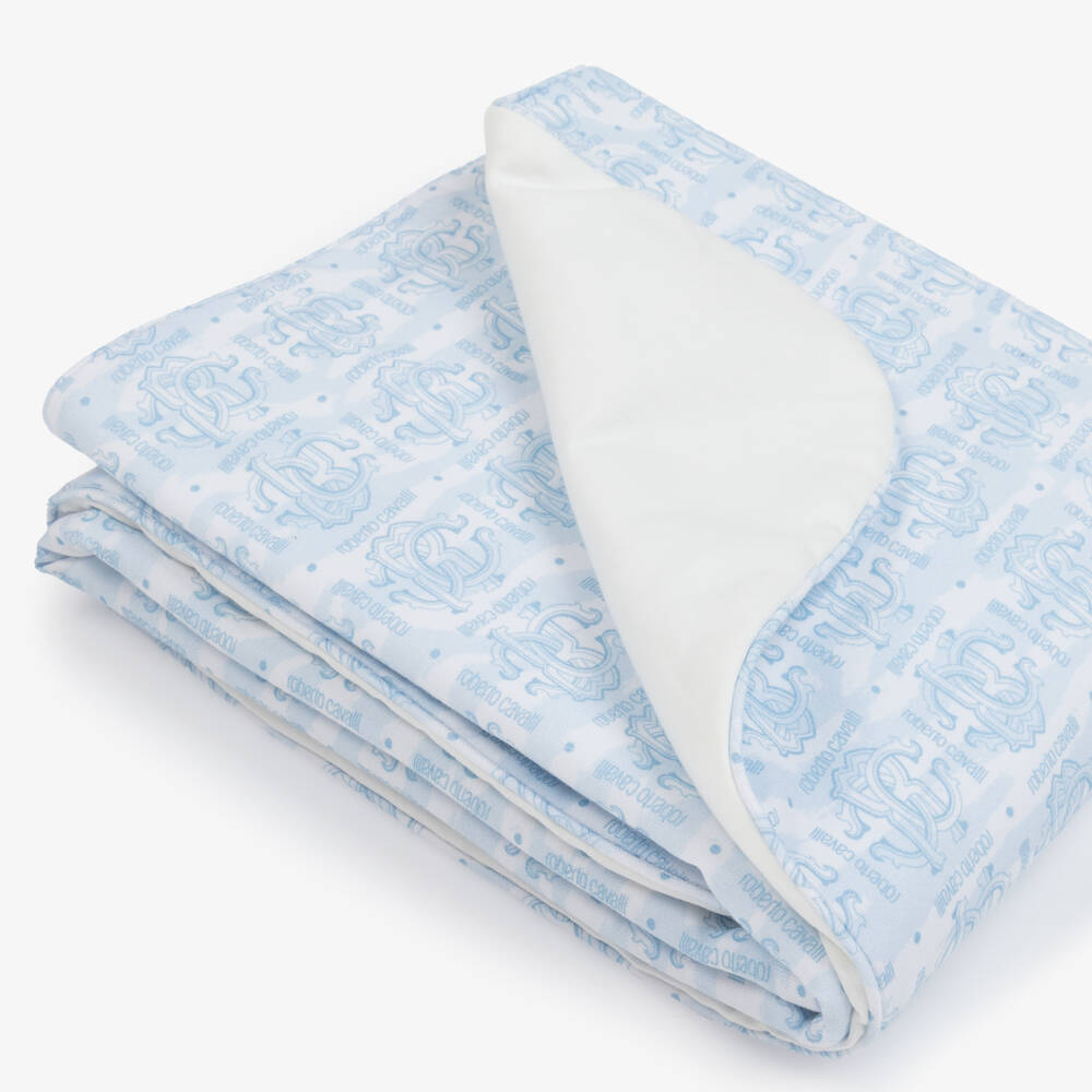Roberto Cavalli-Baby Boys Blue & White Cotton Monogram Logo Blanket | Childrensalon Outlet