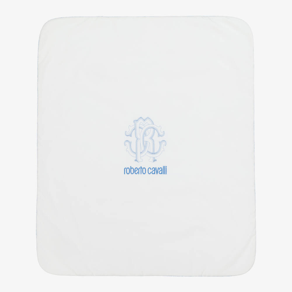 Roberto Cavalli-Baby Boys Blue & White Cotton Monogram Logo Blanket | Childrensalon Outlet