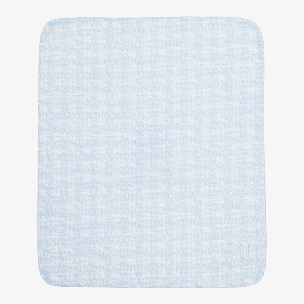Roberto Cavalli-Baby Boys Blue & White Cotton Monogram Logo Blanket | Childrensalon Outlet
