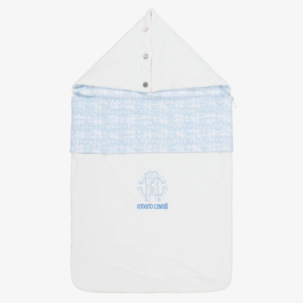 Roberto Cavalli-Baby Boys Blue & White Monogram Logo Nest (74cm) | Childrensalon Outlet