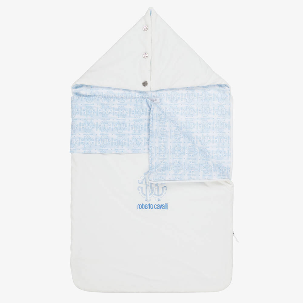 Roberto Cavalli-Baby Boys Blue & White Monogram Logo Nest (74cm) | Childrensalon Outlet