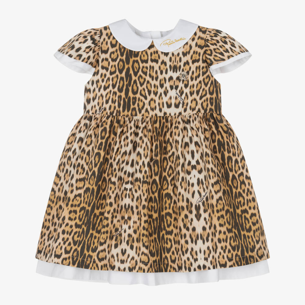 Roberto Cavalli-Baby Girls Brown Leopard Print Dress | Childrensalon Outlet