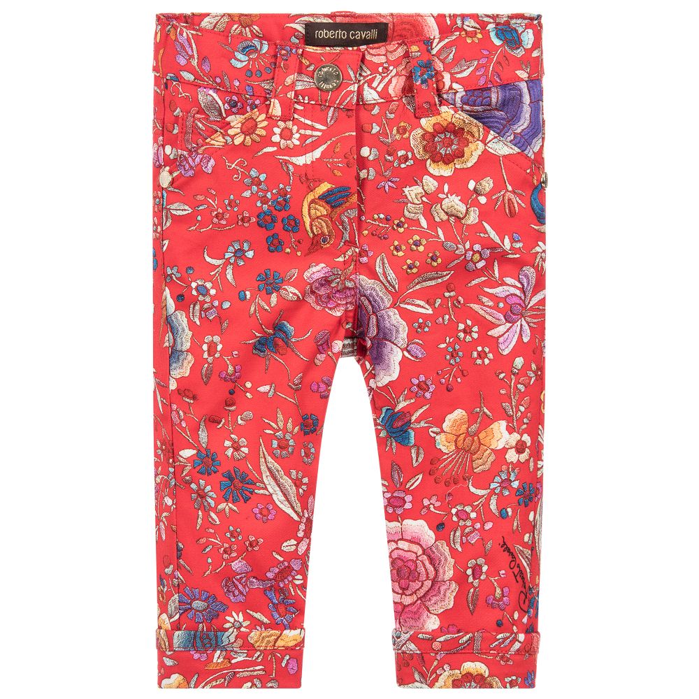 Roberto Cavalli - Baby Girls Red Floral Trousers | Childrensalon