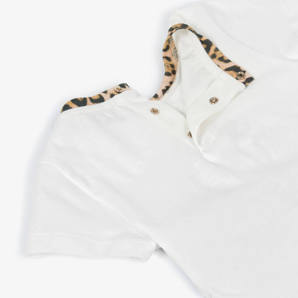 Roberto Cavalli-Baby Girls White Cotton Floral & Monogram T-Shirt | Childrensalon Outlet