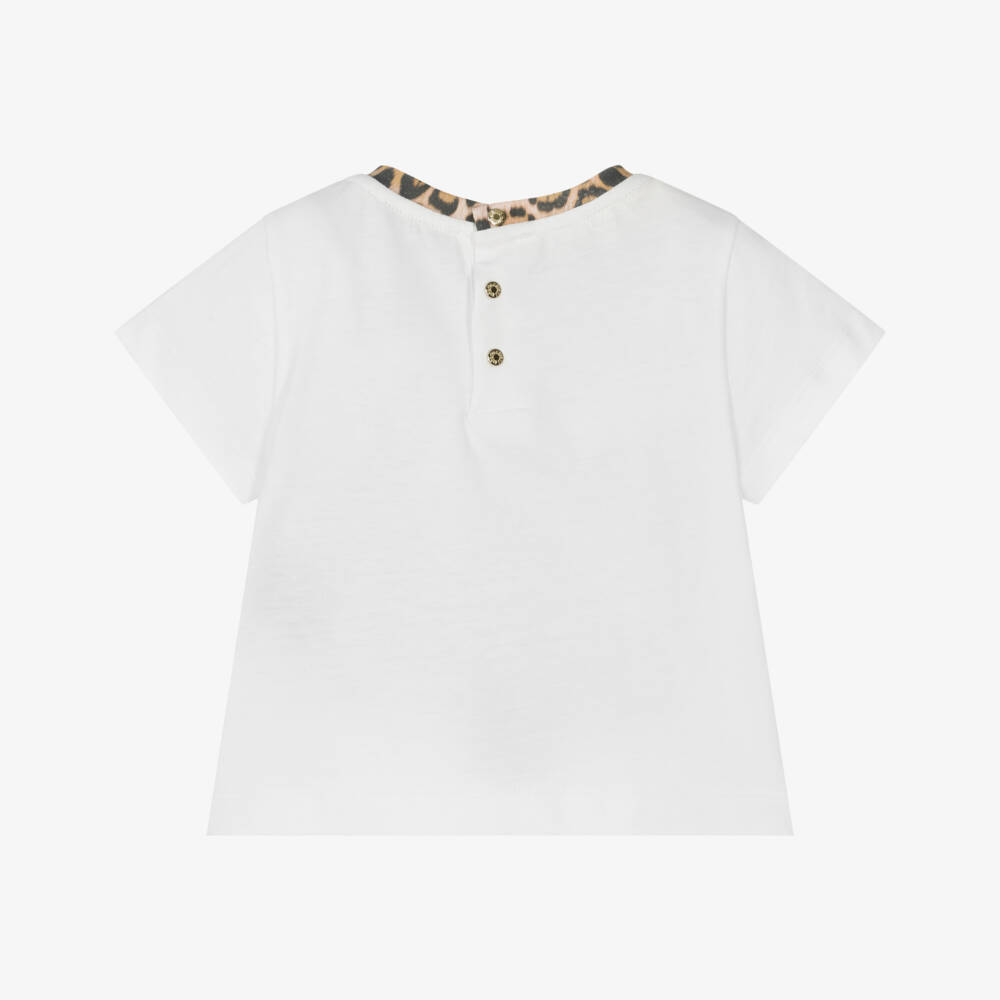 Roberto Cavalli-Baby Girls White Cotton Floral & Monogram T-Shirt | Childrensalon Outlet
