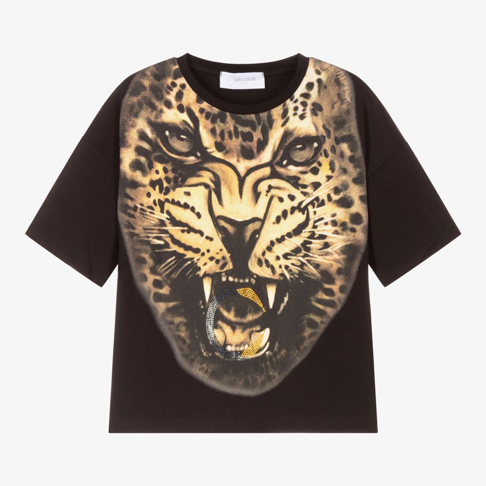 Roberto Cavalli - T-shirt noir en coton Léopard | Childrensalon