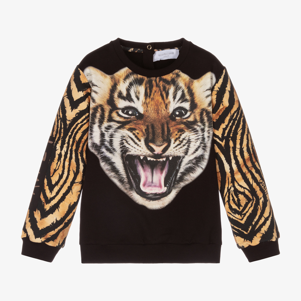 Roberto Cavalli - Sweat noir en coton Tigre | Childrensalon