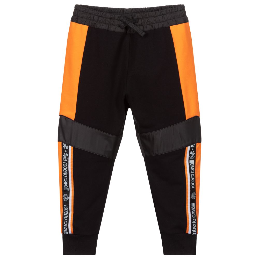 Roberto Cavalli - Black & Orange Cotton Joggers | Childrensalon