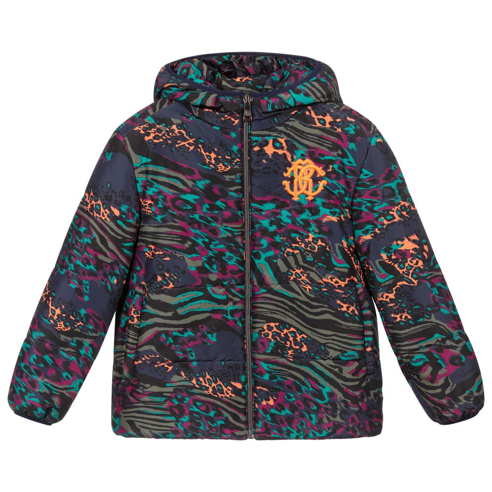 Roberto Cavalli - Blue Hooded Padded Jacket | Childrensalon