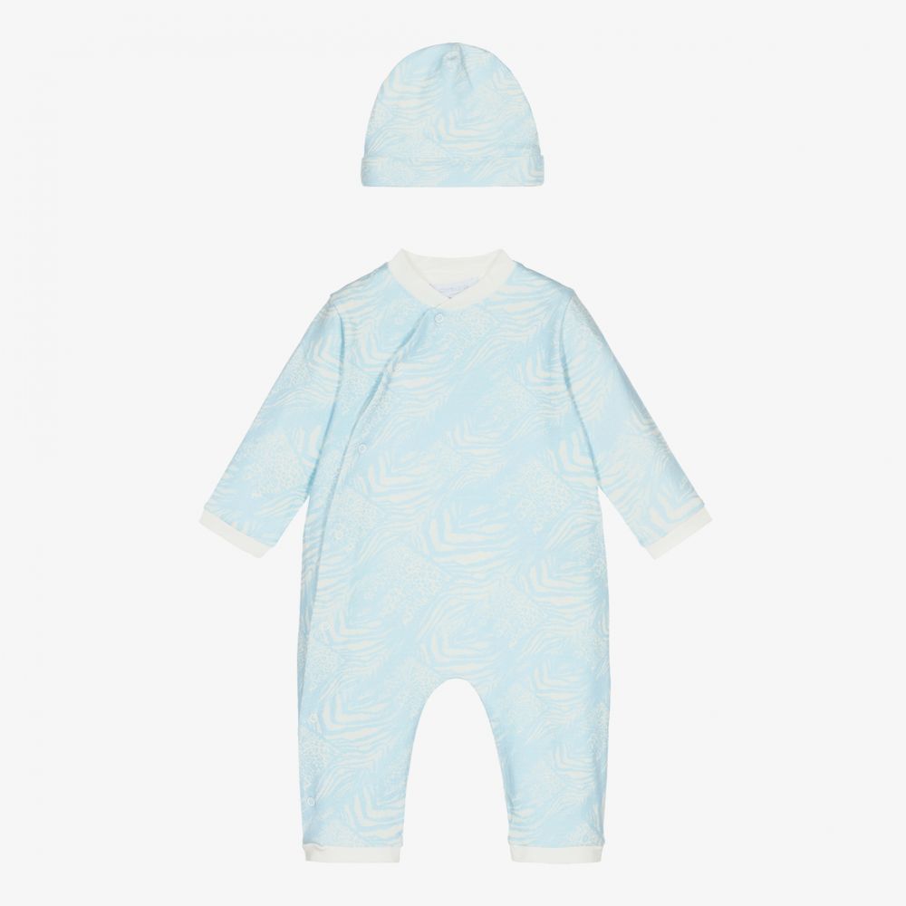 Roberto Cavalli-طقم أوفرول رومبر قطن جيرسي لون أزرق وعاجي للمواليد | Childrensalon Outlet