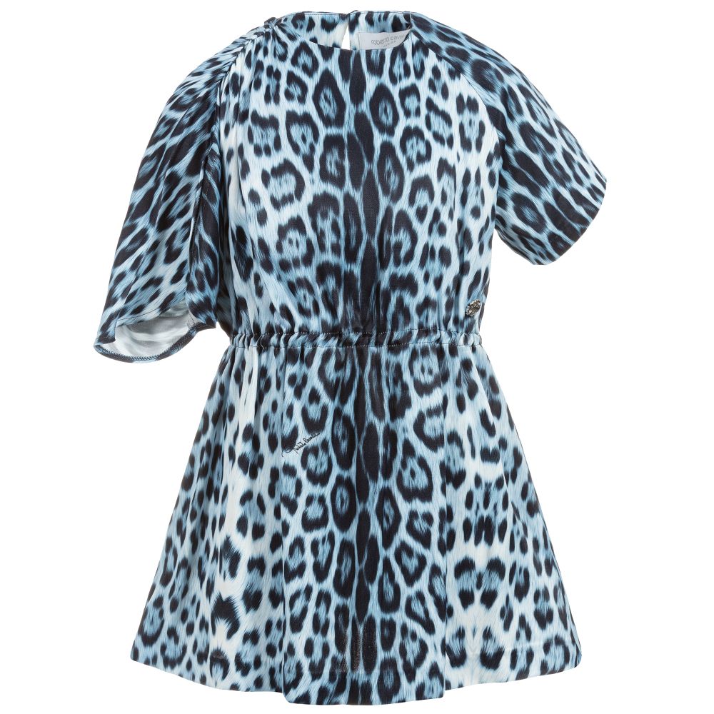 Roberto Cavalli - فستان فيسكوز لون أزرق بطبعة جلد الفهد | Childrensalon