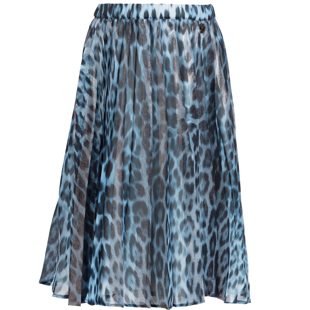 Roberto Cavalli - Blue Leopard Print Pleated Skirt | Childrensalon
