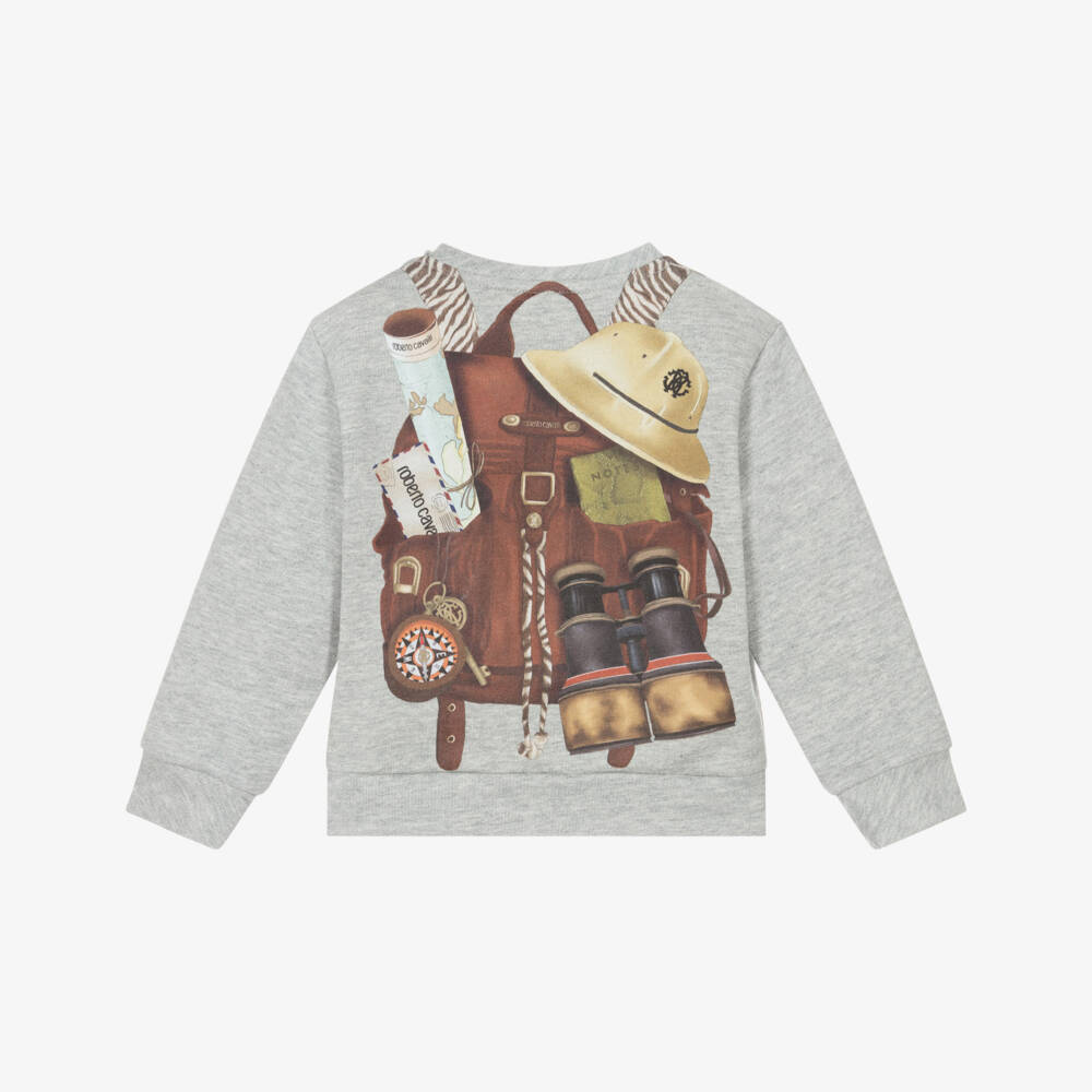 Roberto Cavalli-Boys Adventure Grey Cotton Pullover | Childrensalon Outlet
