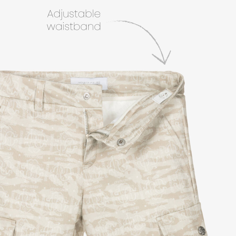Roberto Cavalli-Boys Beige Signature Patterned Shorts | Childrensalon Outlet