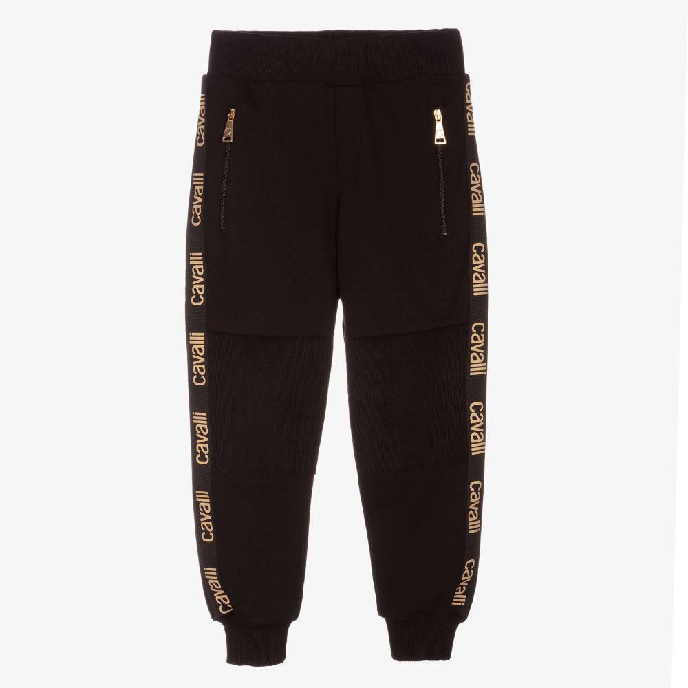 Roberto Cavalli - Boys Black Cotton Joggers | Childrensalon