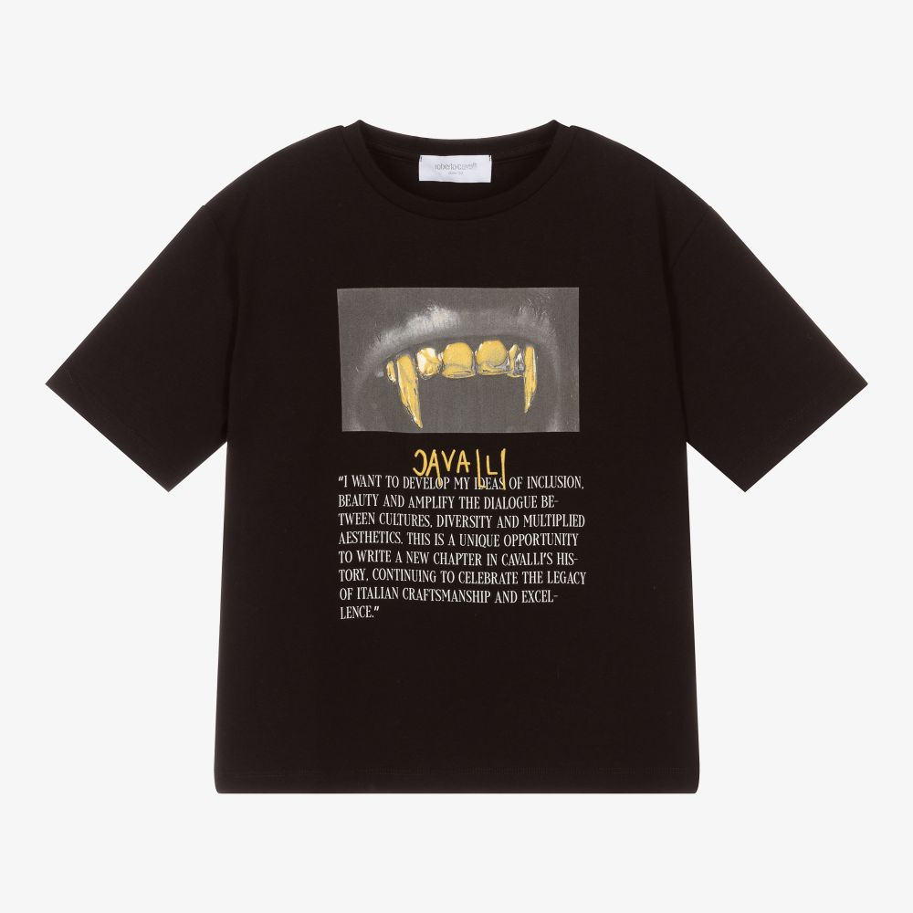 Roberto Cavalli - Boys Black Cotton T-Shirt | Childrensalon