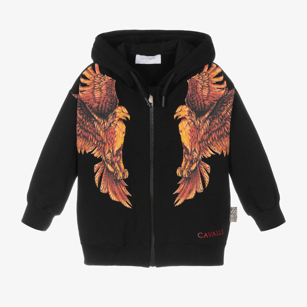 Roberto Cavalli-توب هودي بسحّاب قطن جيرسي لون أسود للأولاد | Childrensalon Outlet