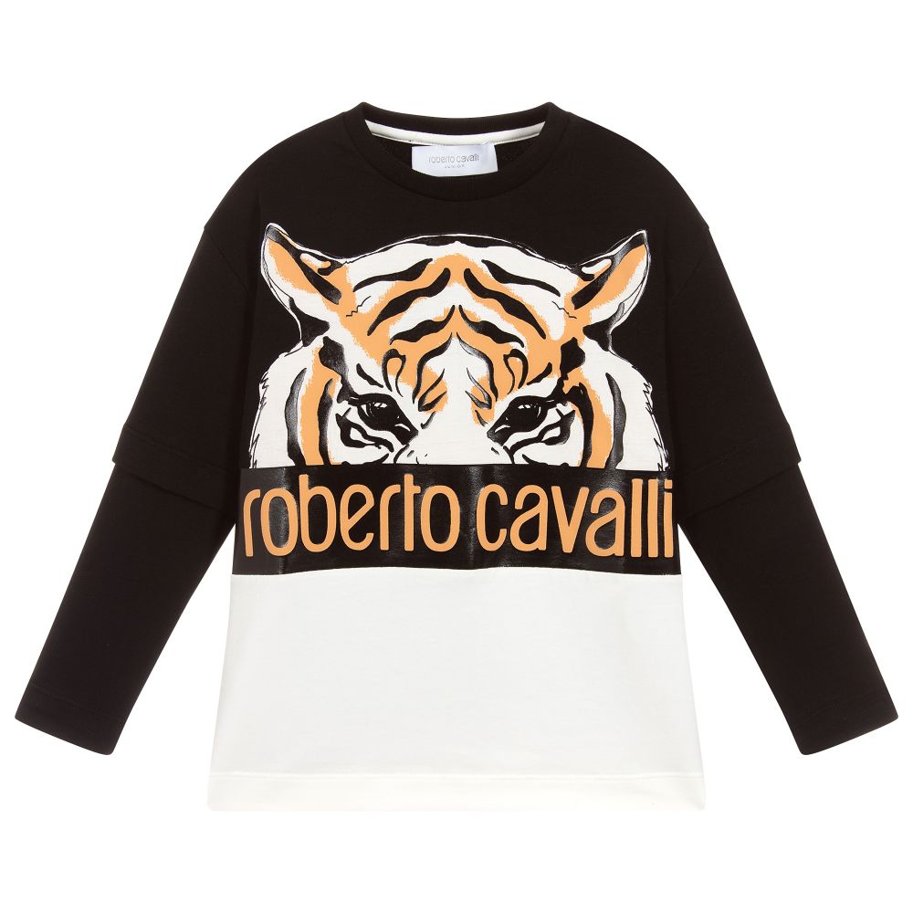 Roberto Cavalli - Boys Black & Ivory Cotton Top | Childrensalon