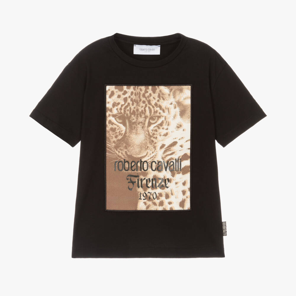 Roberto Cavalli-Boys Black Leopard Print Tee | Childrensalon Outlet