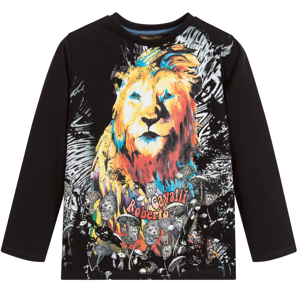 Roberto Cavalli - Boys Black Lion T-Shirt  | Childrensalon