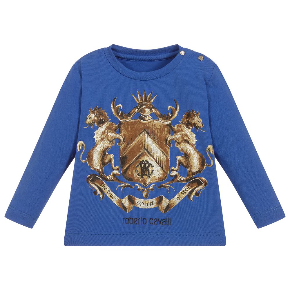 Roberto Cavalli - Boys Blue Cotton Lion Top | Childrensalon