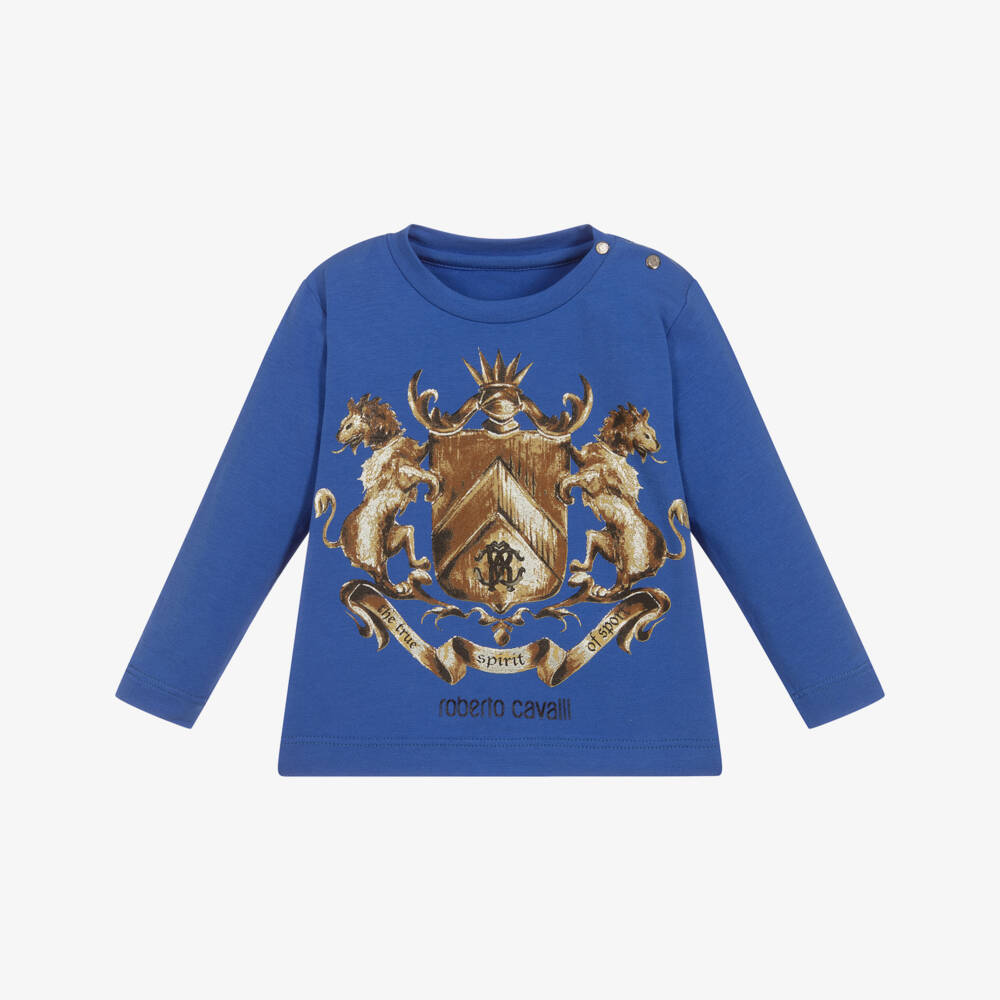 Roberto Cavalli-Boys Blue Cotton Lion Top | Childrensalon Outlet