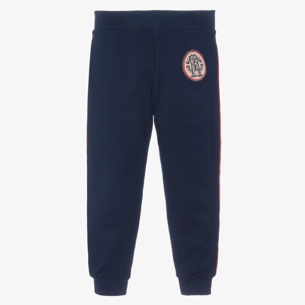 Roberto Cavalli-بنطلون رياضي أزرق قطني بشعار للأولاد | Childrensalon Outlet