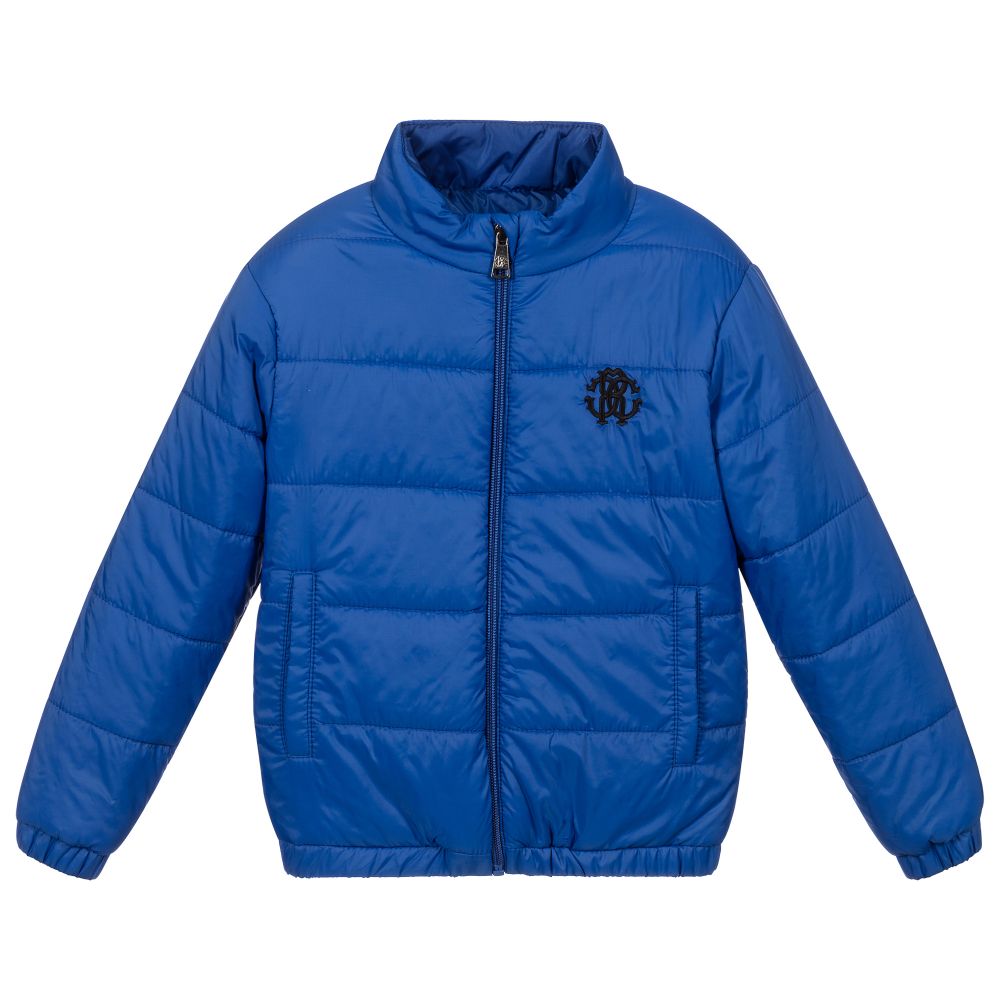 Roberto Cavalli - Boys Blue Logo Puffer Jacket | Childrensalon