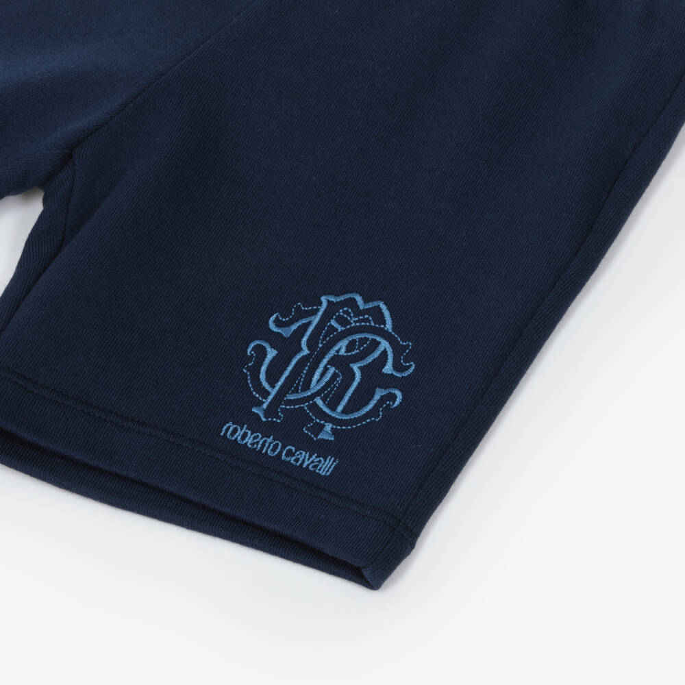 Roberto Cavalli-Boys Blue Monogrammed Cotton Shorts | Childrensalon Outlet