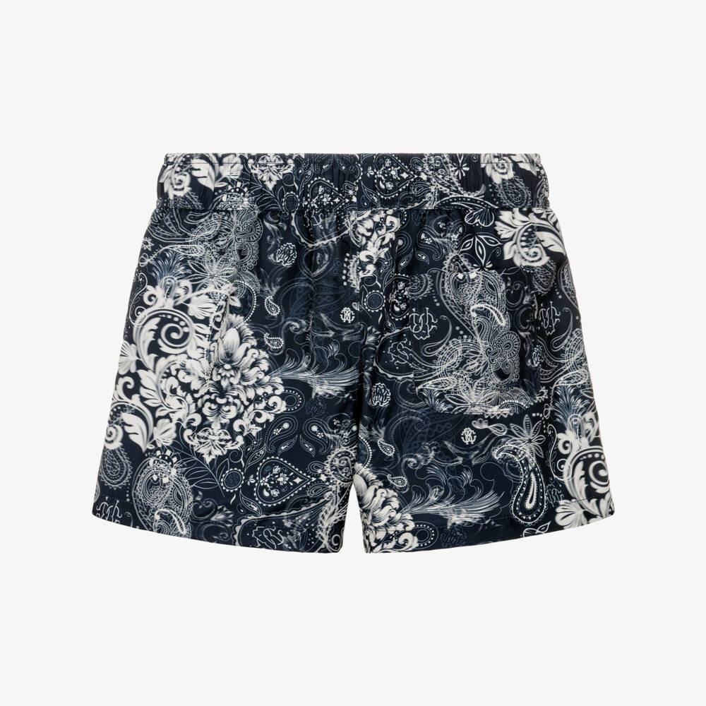 Roberto Cavalli-Boys Dark Blue & White Paisley Print Swim Shorts | Childrensalon Outlet