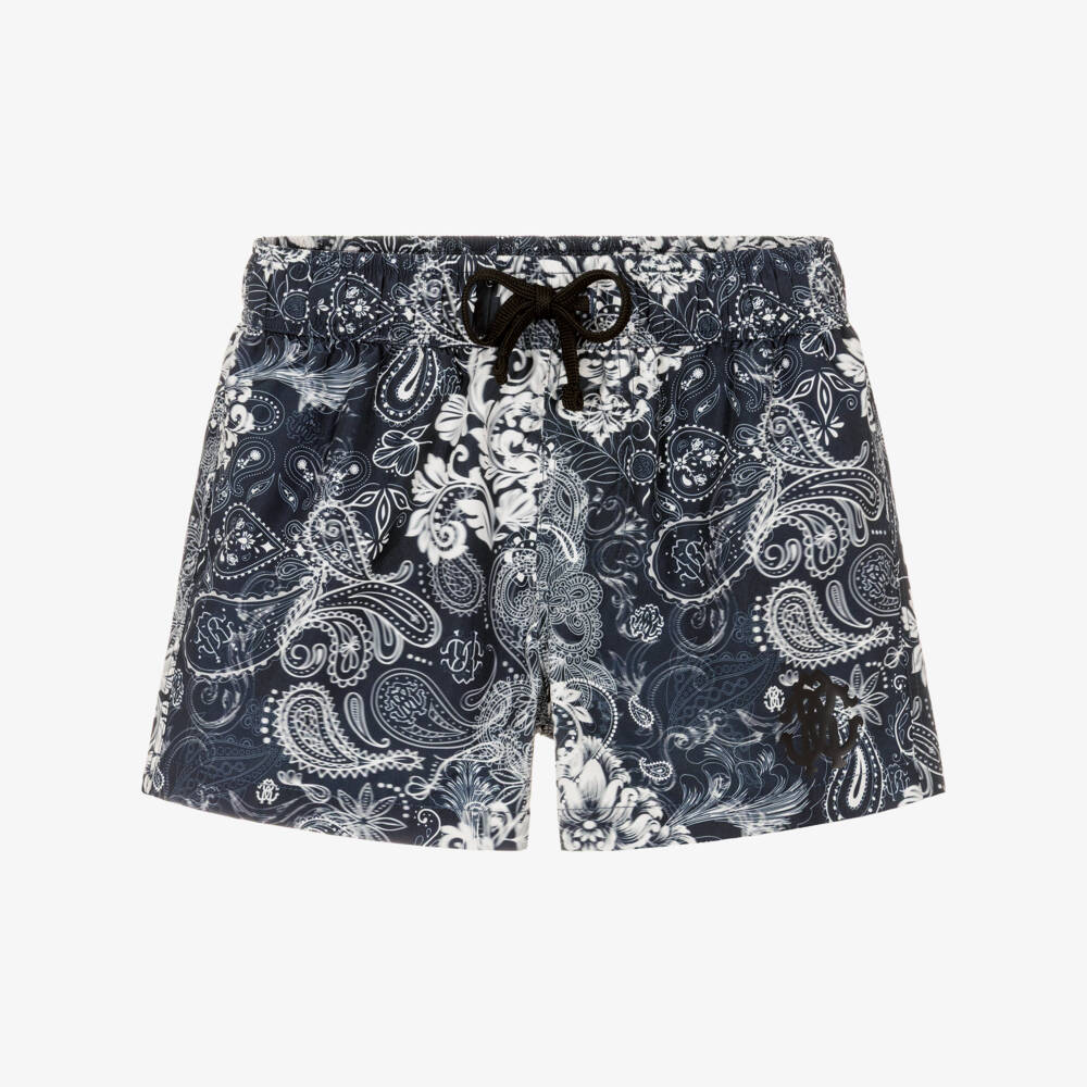 Roberto Cavalli-Boys Dark Blue & White Paisley Print Swim Shorts | Childrensalon Outlet
