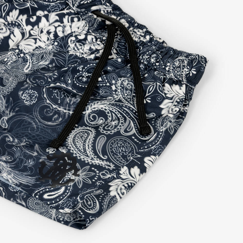 Roberto Cavalli-Boys Dark Blue & White Paisley Print Swim Shorts | Childrensalon Outlet