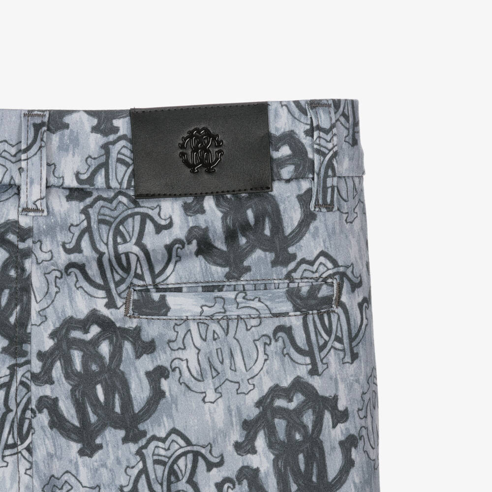 Roberto Cavalli-Boys Grey-Blue Monogram Cargo Shorts | Childrensalon Outlet