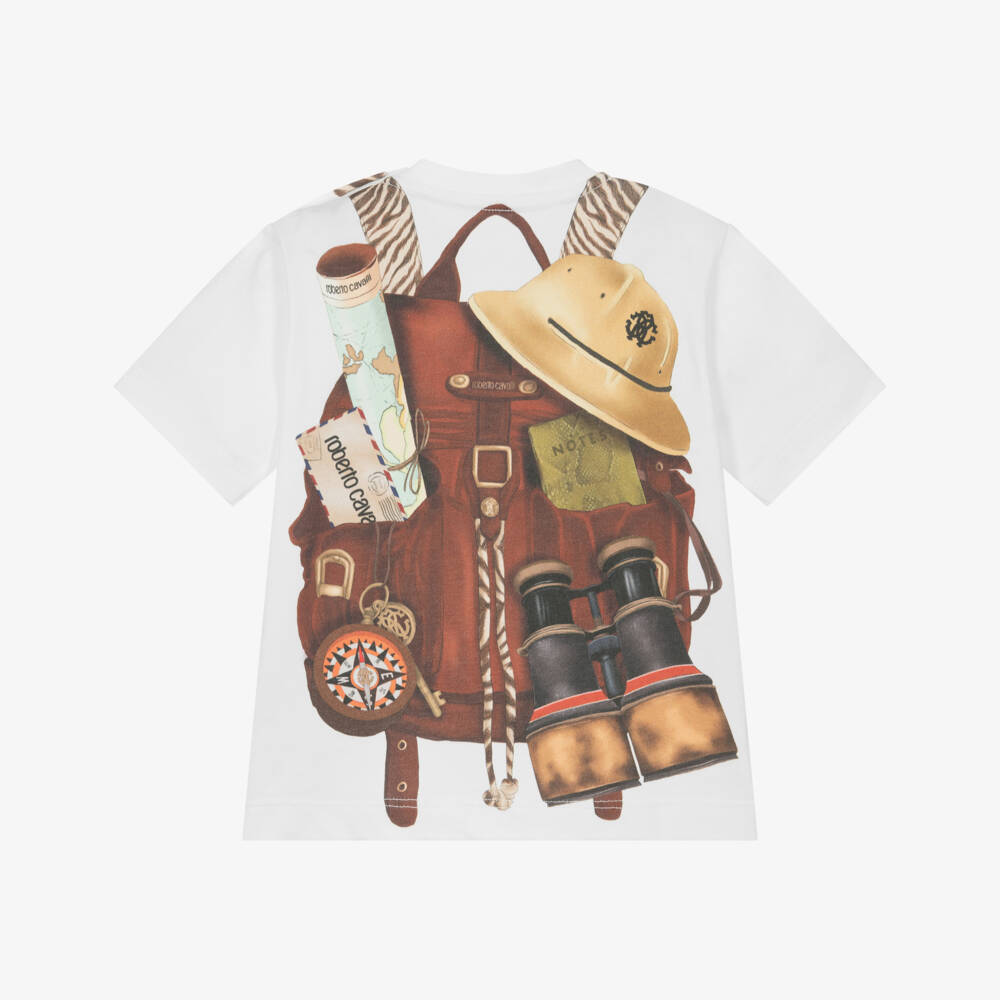 Roberto Cavalli-Boys Ivory Backpack Graphic Tee | Childrensalon Outlet