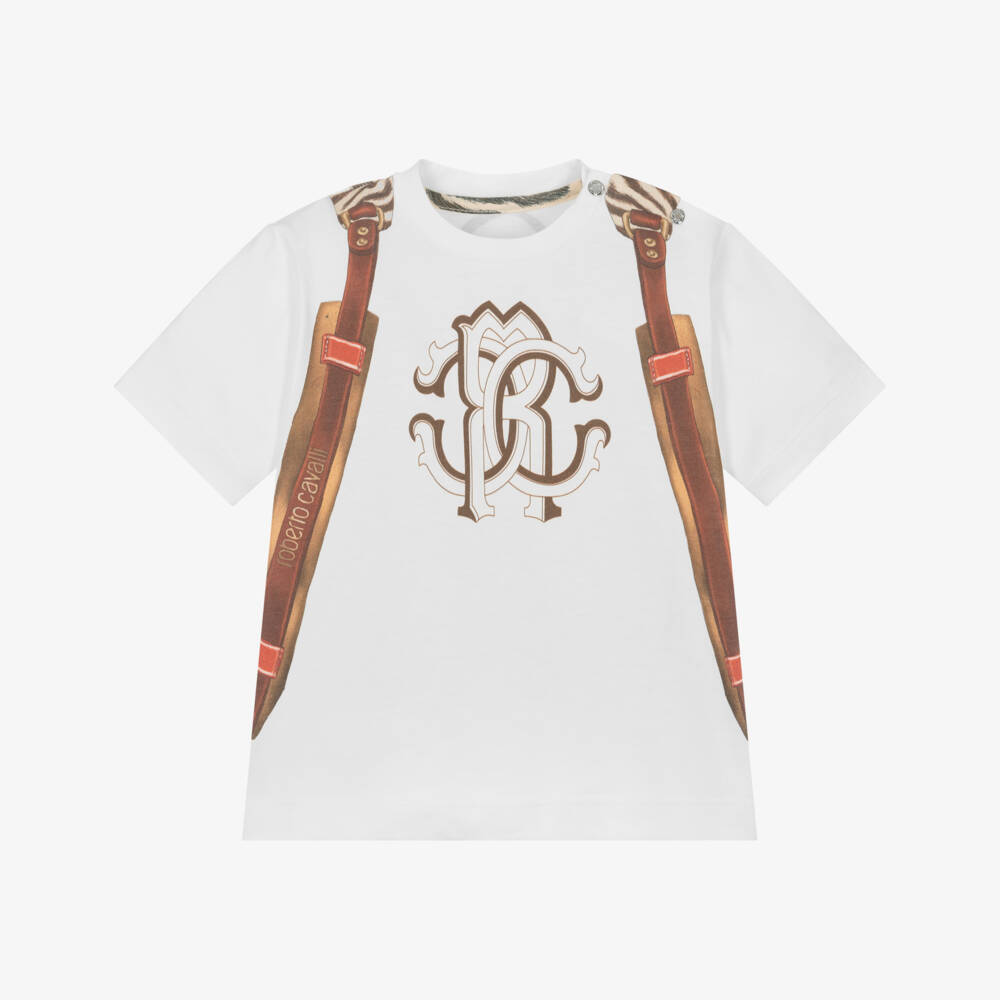 Roberto Cavalli-Boys Ivory Backpack Graphic Tee | Childrensalon Outlet