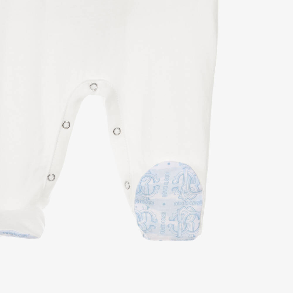 Roberto Cavalli-Boys Ivory & Blue Cotton RC Monogram Logo Babysuit Set | Childrensalon Outlet