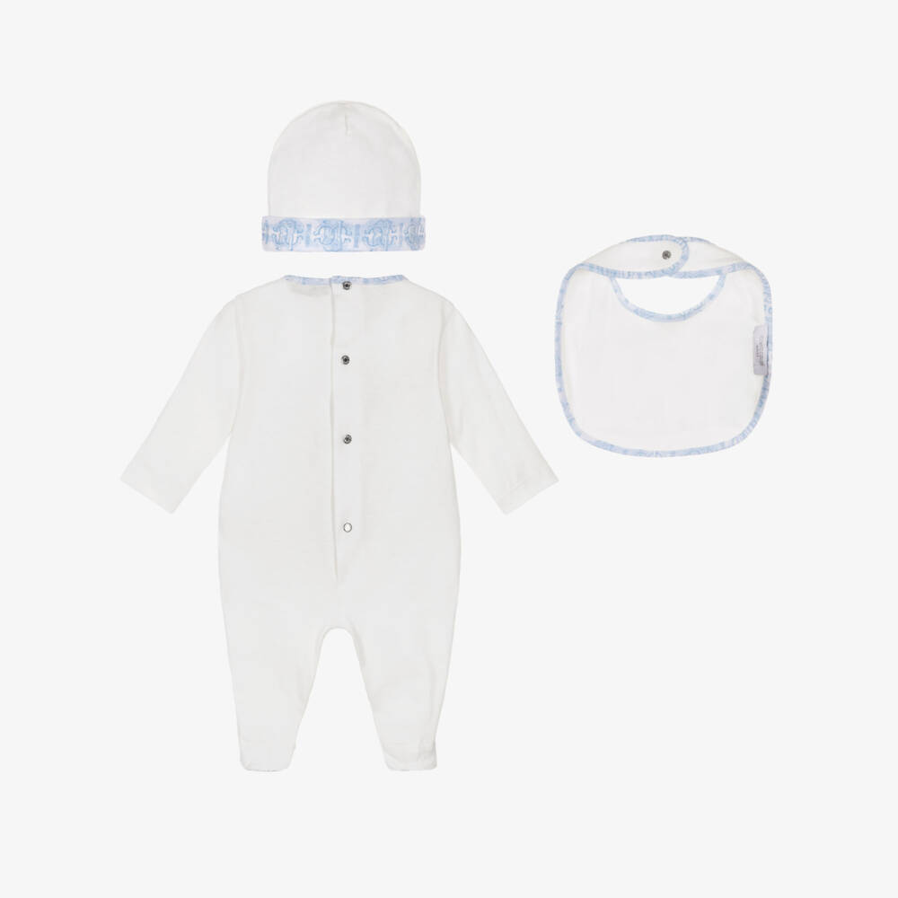 Roberto Cavalli-Boys Ivory & Blue Cotton RC Monogram Logo Babysuit Set | Childrensalon Outlet