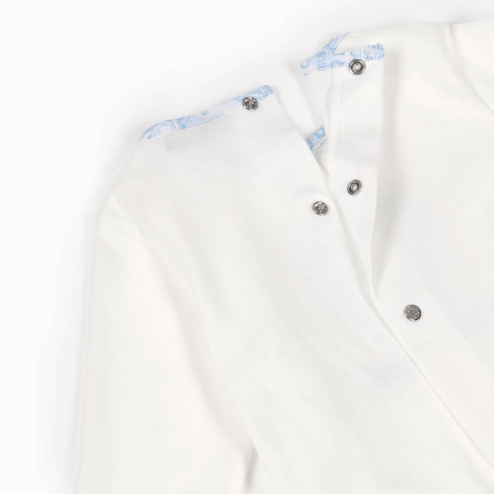 Roberto Cavalli-Boys Ivory & Blue Cotton RC Monogram Logo Babysuit Set | Childrensalon Outlet