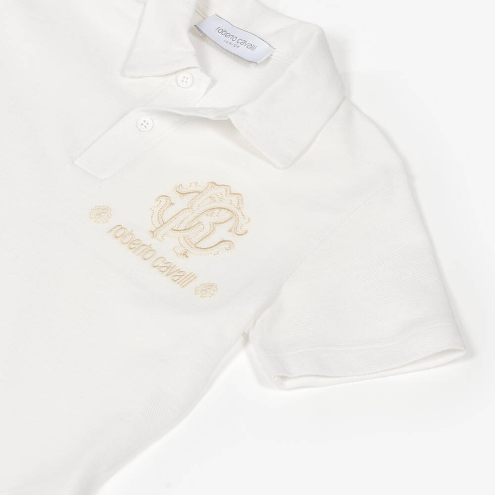 Roberto Cavalli-Boys Ivory Logo Cotton Polo | Childrensalon Outlet