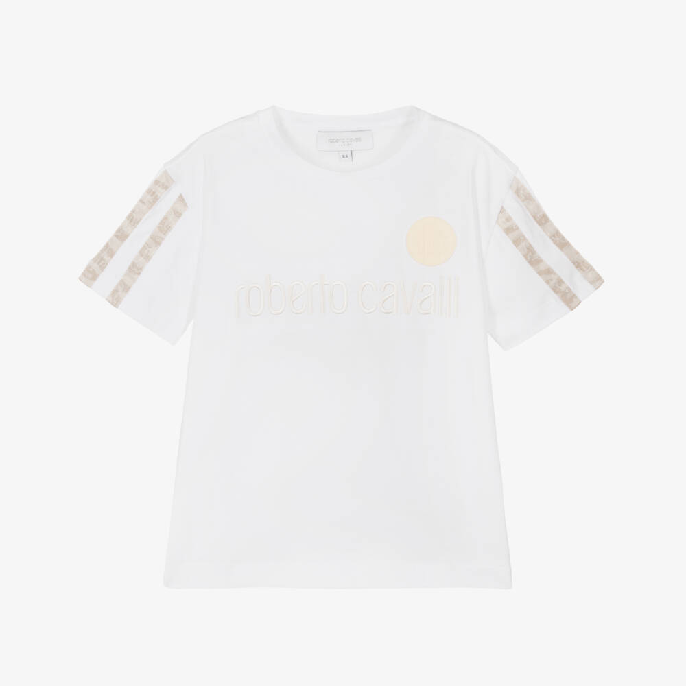 Roberto Cavalli-Boys Ivory Logo Cotton Tee | Childrensalon Outlet