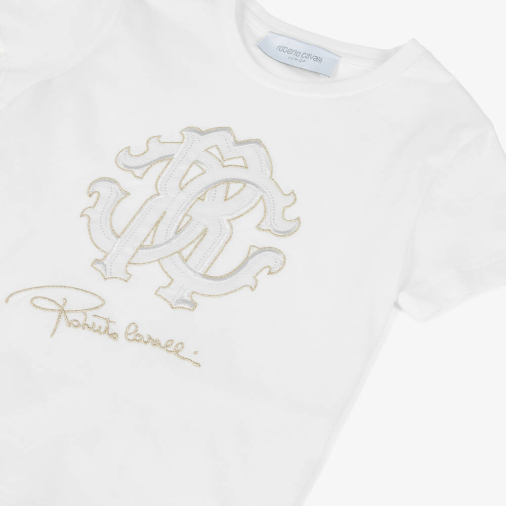 Roberto Cavalli-Boys Luxe White & Gold Tee | Childrensalon Outlet