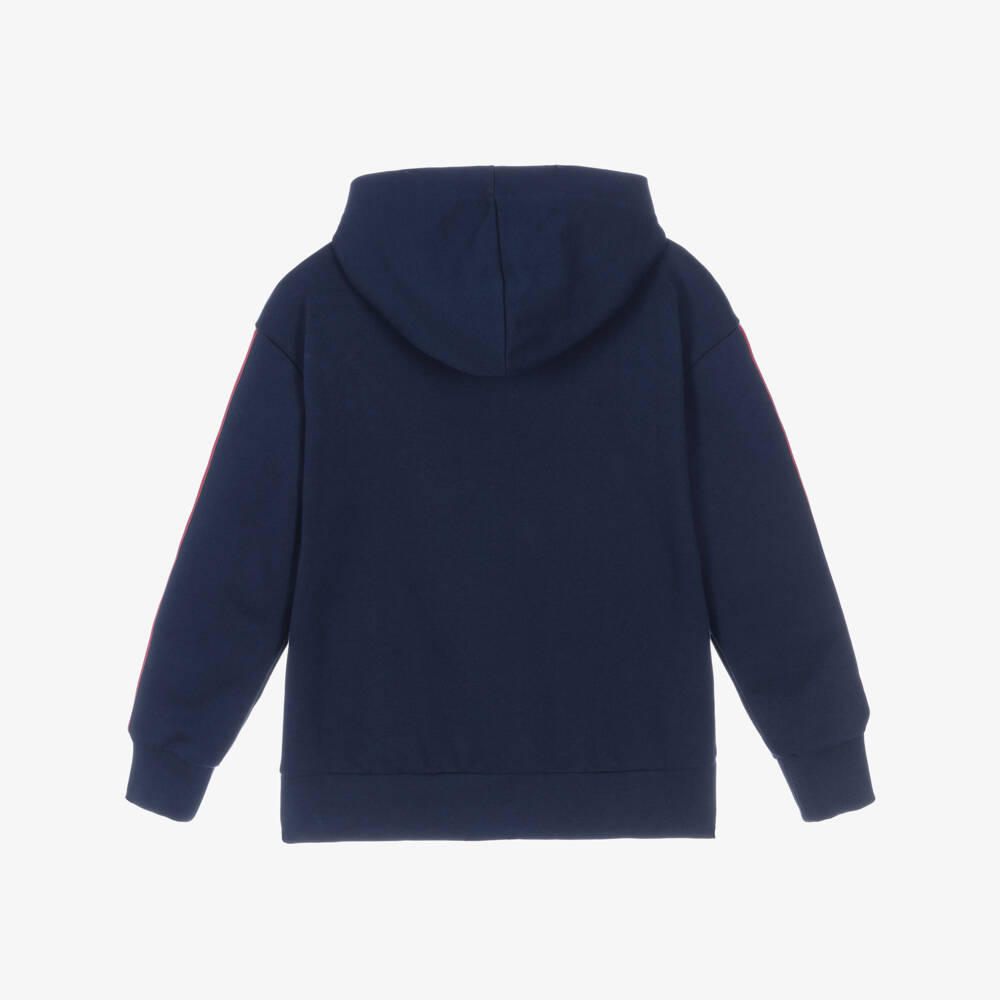Roberto Cavalli-Boys Navy Blue Cotton Monogram Logo Tape Zip-Up Hoodie | Childrensalon Outlet